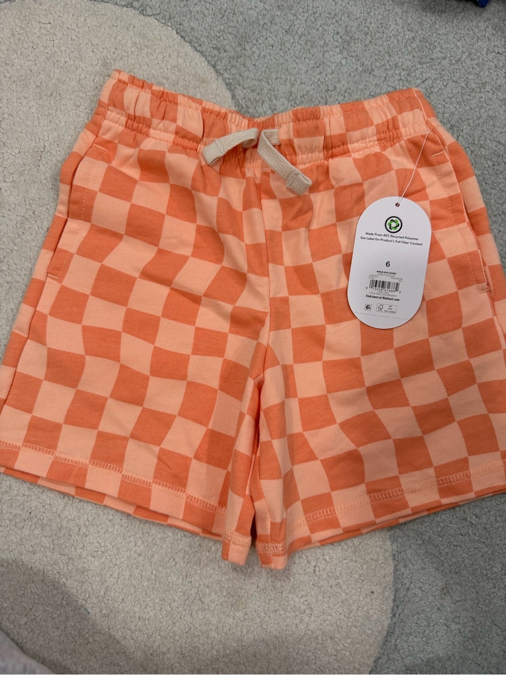 Kids Orange Checkered Drawstring Shorts Size 6